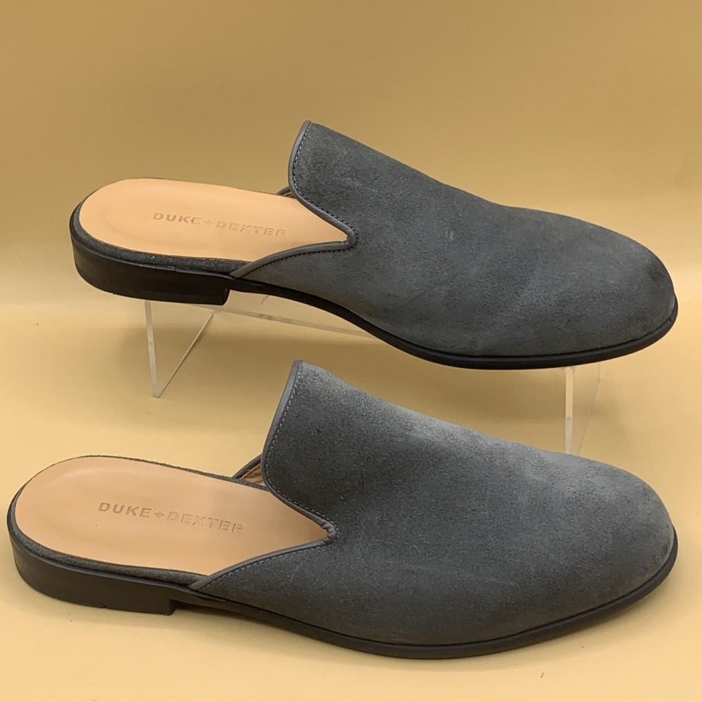Duke + Dexter Gray Suede Leather Mules Loafers Made in England - Men's Size 10